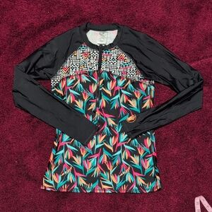 Body Glove Black Multi Tropical Zip-Front Rash Guard